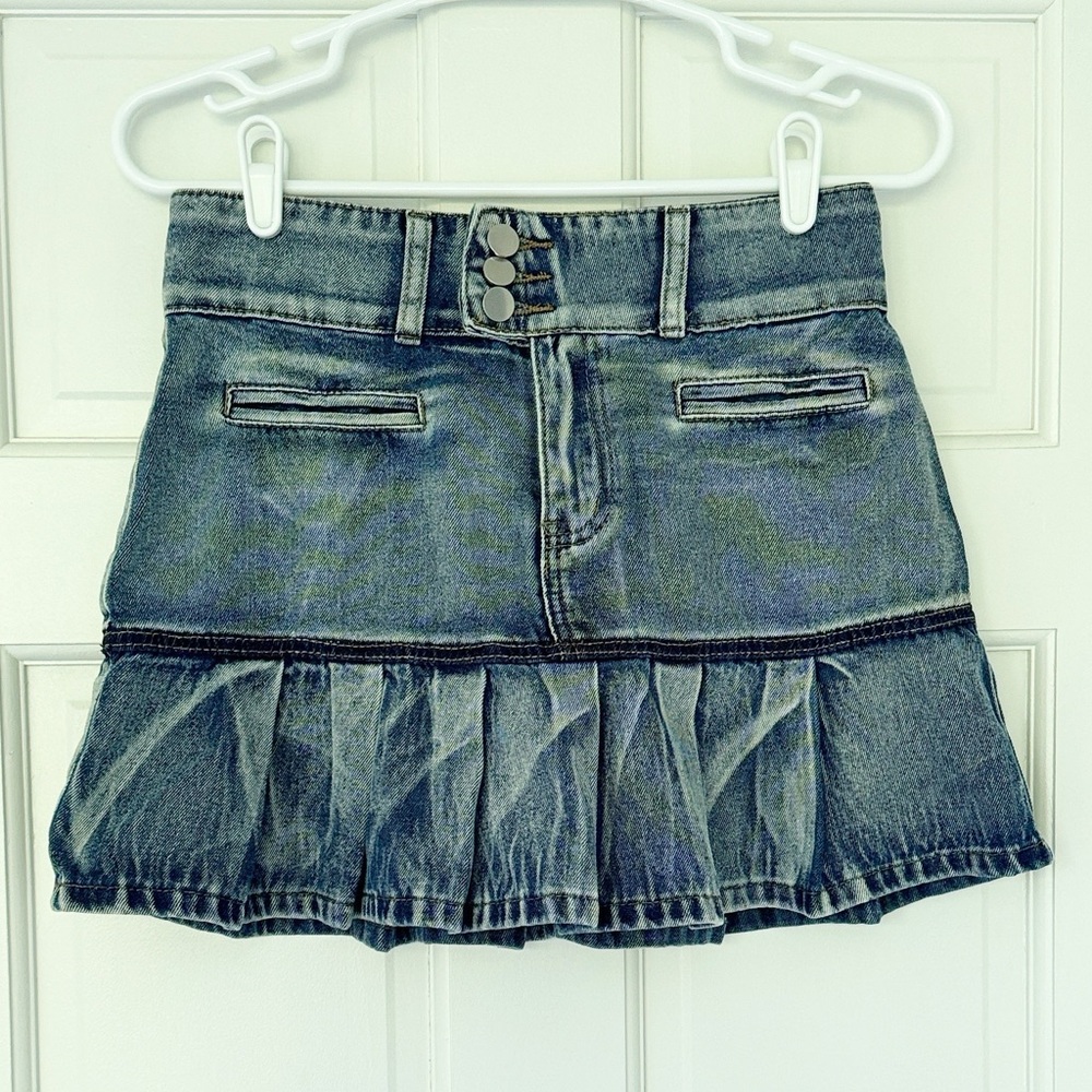 Jean mini skirt blue denim size S pleated hem cotton blend